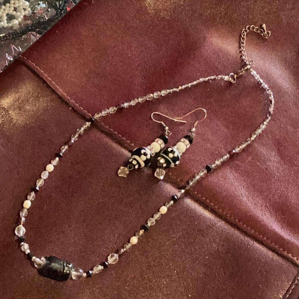 Handmade beaded necklace and earring set new